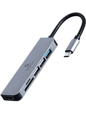 USB-хаб Cablexpert A-CM-COMBO6-02 Type-C (1xUSB 3.1 + 2xUSB 2.0 + 1xHDMI with card reader) Grey (A-CM-COMBO6-02)