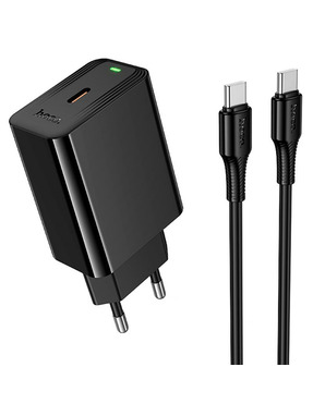 Мережевий зарядний пристрій Hoco CS93A Leader (1 USB-C) 20W + кабель Type-C to Type-C Black