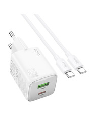 Мережевий зарядний пристрій Hoco N41 (1 USB-A + 1 USB-C) 20W + кабель Type-C to Type-C White () Type-C to Type-C White