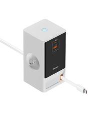 Мережевий зарядний пристрій Baseus PowerCombo Type-C (Вбудований) (1 USB-A + 1 USB-C) 65W + кабель Type-C (Вбудований) White (PSLR000602) 1 USB-A + 1 USB-C 65 White