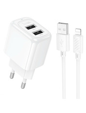 Мережевий зарядний пристрій Hoco CS51A Surplus Lightning 2 USB-A + 1 Lightning White 12 (2 USB-A + 1 Lightning) 12W + кабель Lightning White