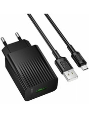 Мережевий зарядний пристрій Borofone BAS72A MicroUSB 1 USB-A 18 Black (1 USB-A) 18W + кабель MicroUSB Black