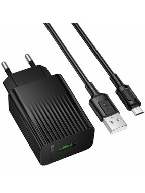 Мережевий зарядний пристрій Borofone BAS72A (1 USB-A) 18W + кабель MicroUSB Black