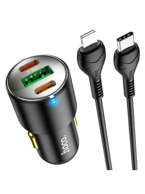Автомобільний зарядний пристрій Hoco NZ6 45W 1 USB-A + 2 USB-C +кабель Lightning Black