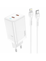 Мережевий зарядний пристрій Hoco N23 1 USB-A + 1 USB-C (1 USB-A + 1 USB-C) 45W + кабель Type-C to Lightning White Type-C to Lightning 45 White