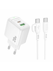 Мережевий зарядний пристрій Borofone BAS44A (1 USB-A + 1 USB-C) 20W + кабель Type-C to Type-C White