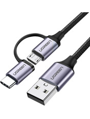 Кабель синхронізації Ugreen US177USB to microUSB + Type-C 18W 1m Black (30875)