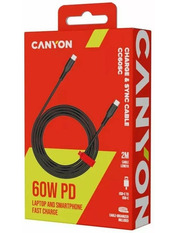 Кабель синхронізації Canyon CC60SCType-C to Type-C Black 2 60W 2m Black (CNS-CC60SC20B)