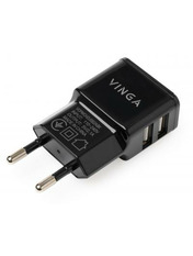 Мережевий зарядний пристрій Vinga 2 Port USB Wall Charger (2 USB-A) 10,5W Black (VCPWCH2USB2ABK)
