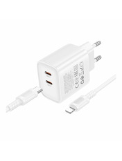 Мережевий зарядний пристрій Borofone BA85A Type-C to Lightning (2 USB-C) 35W + кабель Type-C to Lightning White