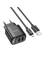 Мережевий зарядний пристрій Hoco C141A Black MicroUSB (2 USB-A) 10,5W + кабель MicroUSB Black