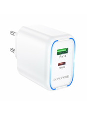 Мережевий зарядний пристрій Borofone BA89A Destello (1 USB-A + 1 USB-C) 30W White