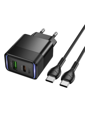 Мережевий зарядний пристрій Hoco CS112A (1 USB-A + 1 USB-C) 30W + кабель Type-C to Type-C Black
