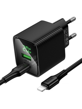 Мережевий зарядний пристрій Hoco CS83A Excellent (1 USB-A + 1 USB-C) 20W + кабель Type-C to Lightning Black