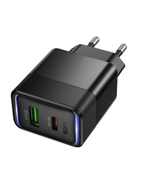 Мережевий зарядний пристрій Hoco CS112A (1 USB-A + 1 USB-C) 30W Black