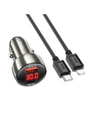 Автомобільний зарядний пристрій Hoco Z50 48W 1 USB-A + 1 USB-C +кабель Type-C to Lightning Metal Grey