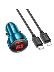 Автомобільний зарядний пристрій Hoco Z50 Leader 48W 1 USB-A + 1 USB-C +кабель Type-C to Lightning Sapphire Blue Type-C to Lightning
