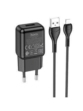 Мережевий зарядний пристрій Hoco C96A (1 USB-A) 10,5W + кабель Lightning Black