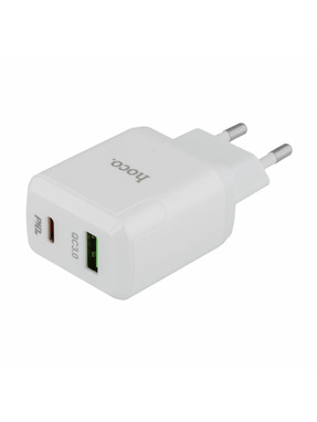 Мережевий зарядний пристрій Hoco N5 (1 USB-A + 1 USB-C) 20W + кабель Type-C to Lightning Black