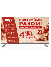 Телевізор Ergo Q7555 4K UHD (3840х2160) Black Так 43 43" Smart TV Black (43JUQ7555)