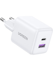 Мережевий зарядний пристрій Ugreen X516 GaN 1 USB-A + 1 USB-C 30 White Відсутній (1 USB-A + 1 USB-C) 30W White (65015)