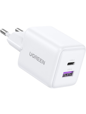 Мережевий зарядний пристрій Ugreen X516 GaN (1 USB-A + 1 USB-C) 30W White (65015)
