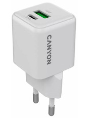 Мережевий зарядний пристрій Canyon CU20AC GaN (1 USB-A + 1 USB-C) 20W White (CNS-CUW20AC)