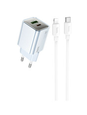 Мережевий зарядний пристрій Hoco N46 Glorious Type-C to Lightning Blue (1 USB-A + 1 USB-C) 20W + кабель Type-C to Lightning Blue