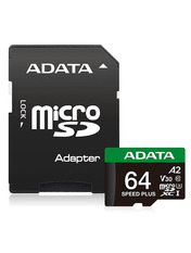 Карта пам'яті A-Data Speed Plus 64 ГБ UHS-I U3 Так microSDXC 64GB UHS-I U3 + SD-adapter (UD64GUI3V30A2SP-RA1)