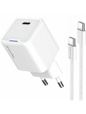 Мережевий зарядний пристрій ColorWay GaN Mini 1 USB-C Type-C White 30 (1 USB-C) 30W + кабель Type-C White