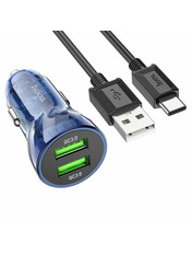 Автомобільний зарядний пристрій Hoco Z47 Discovery 18W Black Type-C 2 USB-A +кабель Type-C Black 2 USB-A
