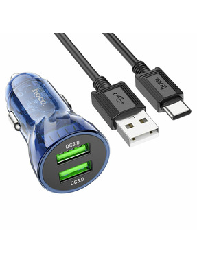 Автомобільний зарядний пристрій Hoco Z47 Discovery 18W 2 USB-A +кабель Type-C Black
