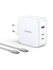 Мережевий зарядний пристрій Ugreen CD289 Type-C (1 USB-A + 2 USB-C) 140W + кабель Type-C White (15339)