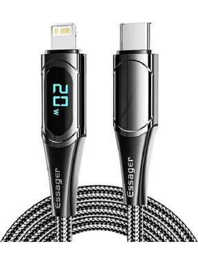 Кабель синхронізації Essager LED Digital Display Type-C to Lightning 20W 1m Black (EXCTL-YD01)