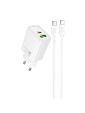 Мережевий зарядний пристрій Hoco N61 Gentle 1 USB-A + 1 USB-C 20 Type-C to Type-C White (1 USB-A + 1 USB-C) 20W + кабель Type-C to Type-C White
