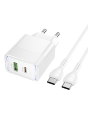 Мережевий зарядний пристрій Hoco CS112A 30 Type-C to Type-C White 1 USB-A + 1 USB-C (1 USB-A + 1 USB-C) 30W + кабель Type-C to Type-C White