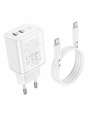 Мережевий зарядний пристрій Borofone BN9 Type-C to Type-C (1 USB-A + 1 USB-C) 35W + кабель Type-C to Type-C White