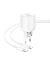 Мережевий зарядний пристрій Borofone BA93A Lustrous Type-C to Type-C White (1 USB-A + 1 USB-C) 20W + кабель Type-C to Type-C White
