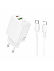 Мережевий зарядний пристрій Borofone BN27 Fuente Type-C to Type-C (1 USB-A + 1 USB-C) 20W + кабель Type-C to Type-C White