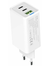 Мережевий зарядний пристрій ColorWay GaN Mini 1 USB-A + 2 USB-C Відсутній White 65 (1 USB-A + 2 USB-C) 65W White
