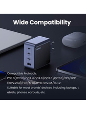 Мережевий зарядний пристрій Ugreen X553 Grey Відсутній 100 1 USB-A + 3 USB-C (1 USB-A + 3 USB-C) 100W Grey (35043)