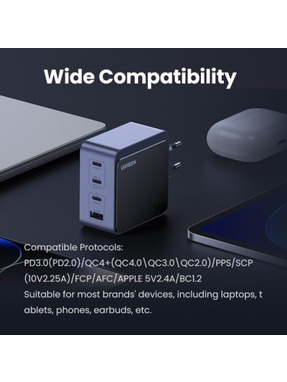 Мережевий зарядний пристрій Ugreen X553 (1 USB-A + 3 USB-C) 100W Grey (35043)