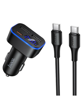 Автомобільний зарядний пристрій Hoco Z63A Barry 42W 2 USB-A + 1 USB-C + кабель Type-C to Type-C Black