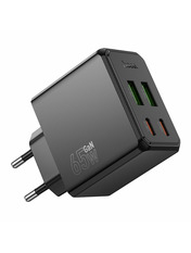 Мережевий зарядний пристрій Hoco CS19A (2 USB-A + 2 USB-C) 65W Black