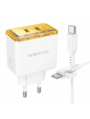 Мережевий зарядний пристрій Borofone BAS33A Type-C to Type-C (2 USB-C) 45W + кабель Type-C to Type-C White
