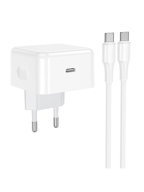 Мережевий зарядний пристрій Hoco C161A (1 USB-C) 40W + кабель Type-C to Type-C White