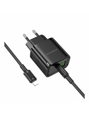 Мережевий зарядний пристрій Borofone BA83A Black Type-C to Lightning (1 USB-A + 1 USB-C) 20W + кабель Type-C to Lightning Black