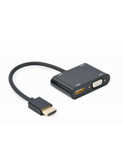 Відео адаптер Cablexpert HDMI (M) to HDMI (F) + VGA (F) Black (A-HDMIM-HDMIFVGAF-01)