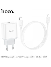Мережевий зарядний пристрій Hoco C104A Type-C to Type-C (1 USB-C) 20W + кабель Type-C to Type-C White 20 1 USB-C White