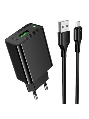 Мережевий зарядний пристрій Hoco CS92A (1 USB-A) 18W + кабель MicroUSB Black